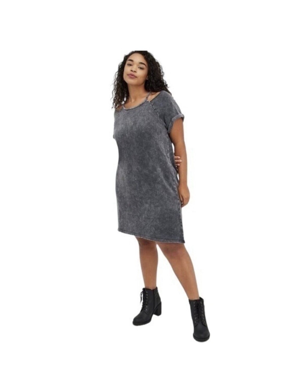 Torrid Gray Mineral Wash Cold Shoulder Sweatshirt Dress NWT Size 2X